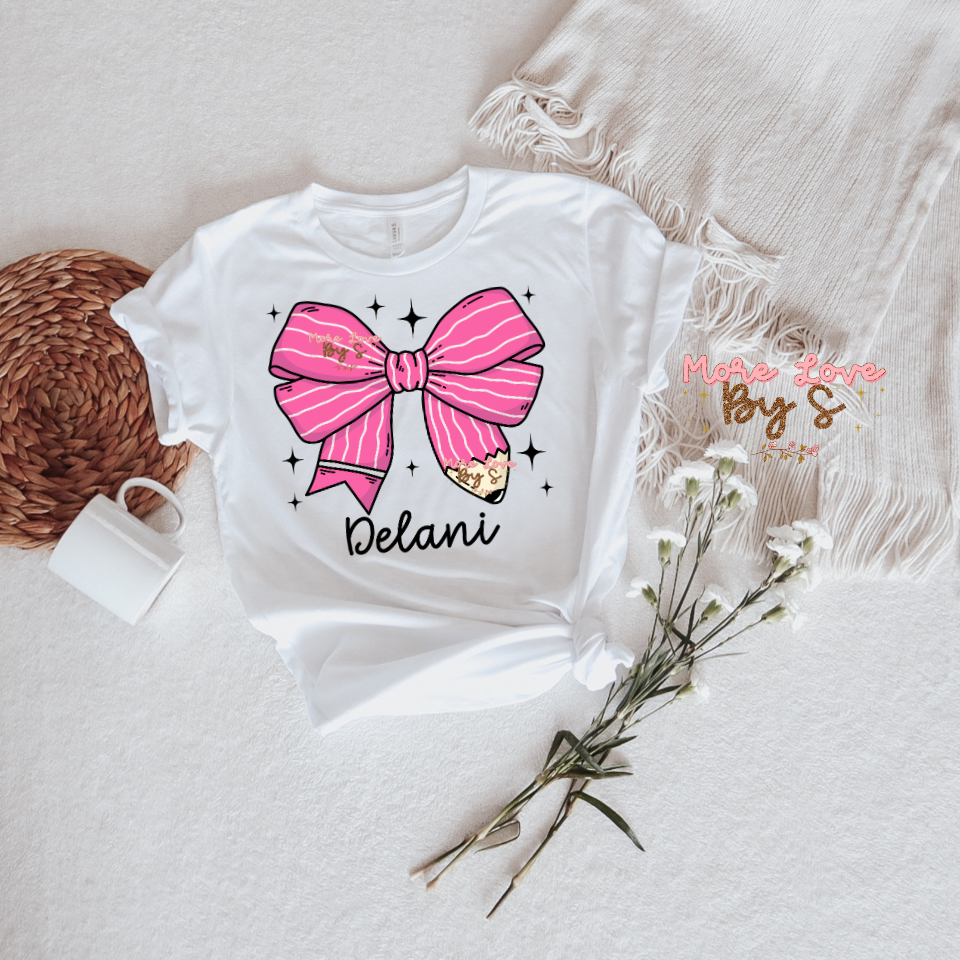 Custom Pencil Bow T-Shirt Adult Sizes
