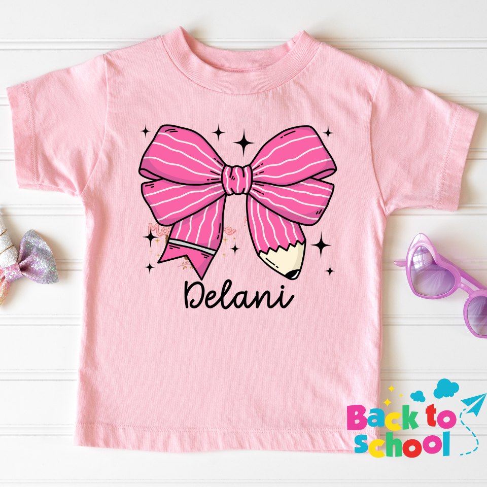 Custom Pencil Bow T-Shirt Kids Sizes