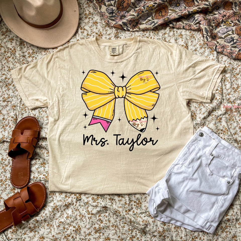 Custom Pencil Bow T-Shirt  Adult Sizes