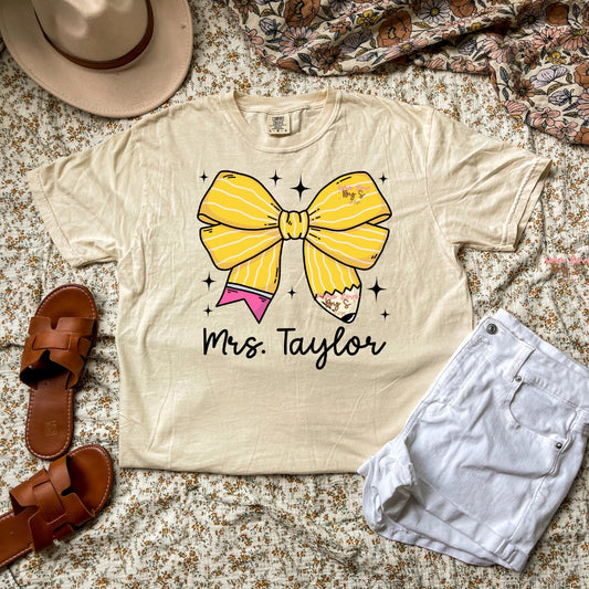 Custom Pencil Bow T-Shirt  Adult Sizes