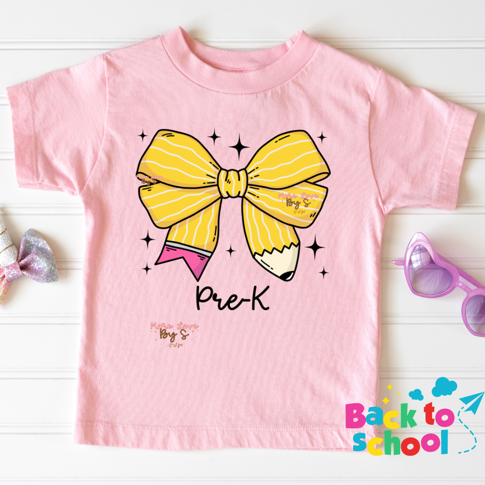 Custom Pencil Bow T-Shirt Kids Sizes